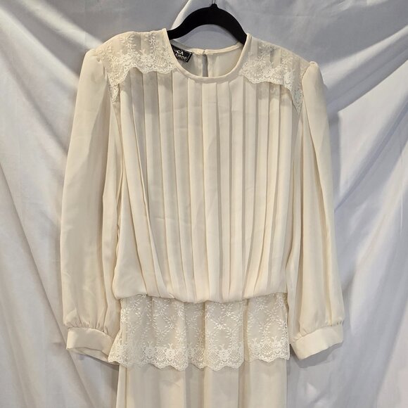 Vintage Monica Richards Dress Size 14 Pleated Ivory Lace - Picture 1 of 10
